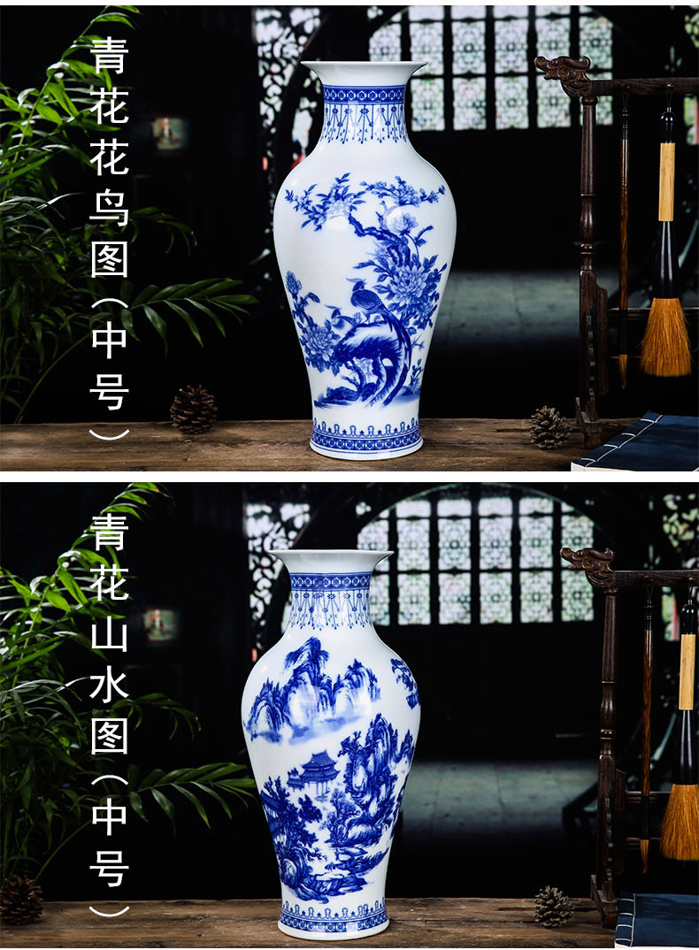 Jingdezhen ceramic blue and white porcelain vase archaize furnishing articles flower arranging, blue and white landscape new sitting room of Chinese style household act the role ofing is tasted