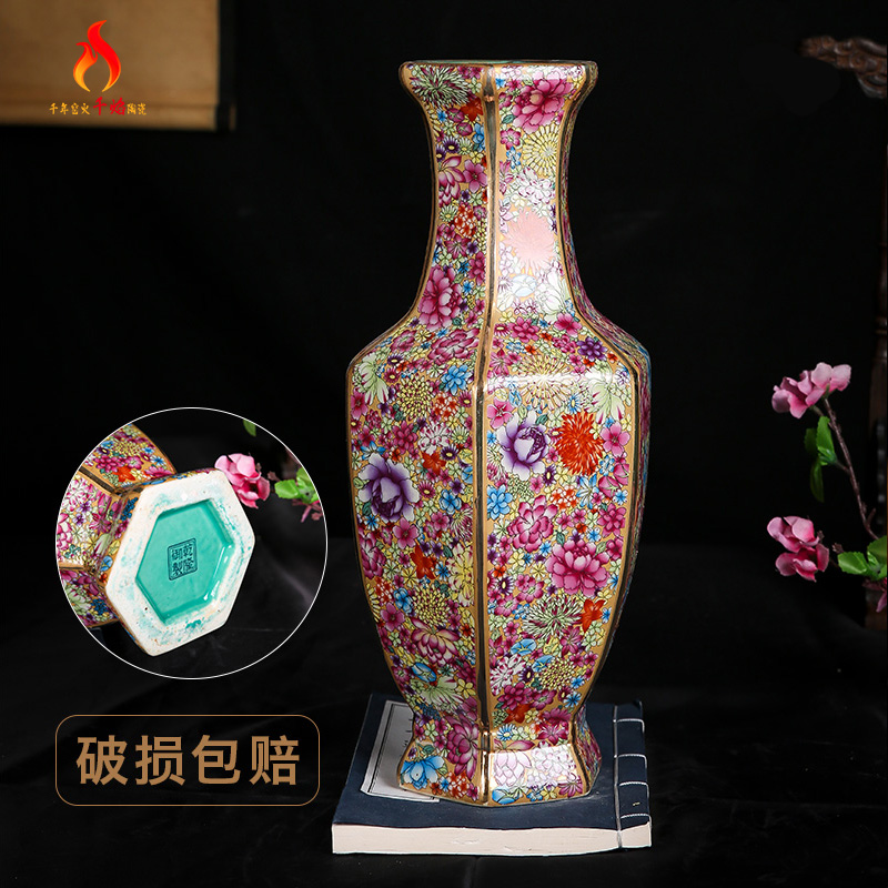 Chinese classical jingdezhen chinaware paint mesa vase archaize qianlong sitting room adornment is placed hexagonal bottles