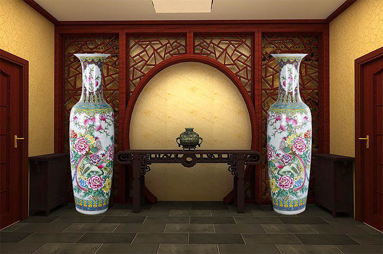 Jingdezhen ceramics landing large vases, hand - made archaize golden pheasant peony Chinese style living room decoration as furnishing articles