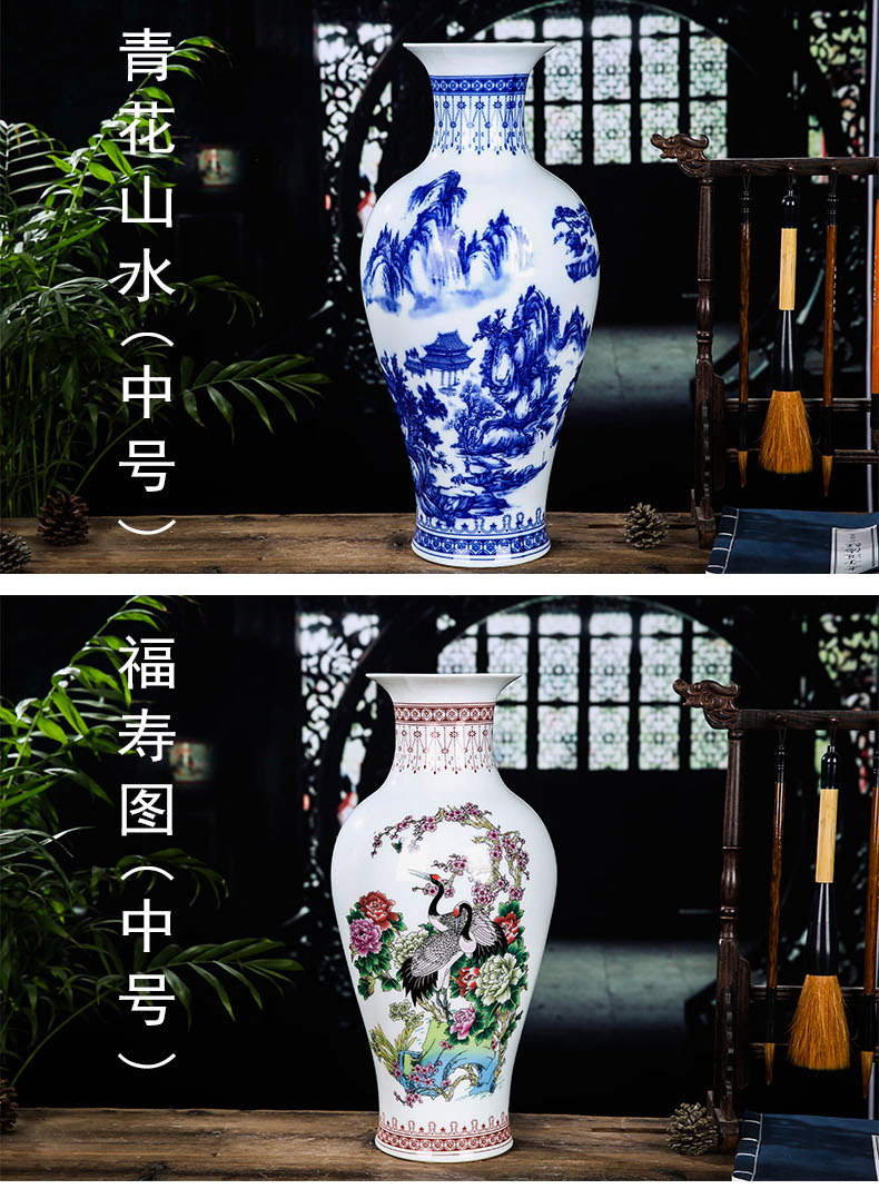 Jingdezhen ceramic blue and white porcelain vase archaize furnishing articles flower arranging, blue and white landscape new sitting room of Chinese style household act the role ofing is tasted