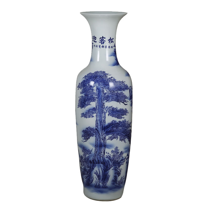 Jingdezhen ceramics landing large blue and white porcelain vase color ink furnishing articles have a visitor stateroom hotel decoration