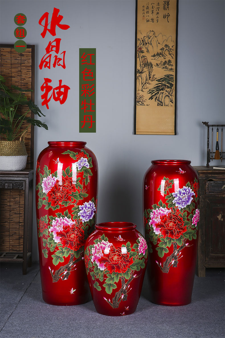 Jingdezhen ceramics glaze landing large crystal vases, flower arrangement home sitting room hotel furnishing articles pottery three - piece suit