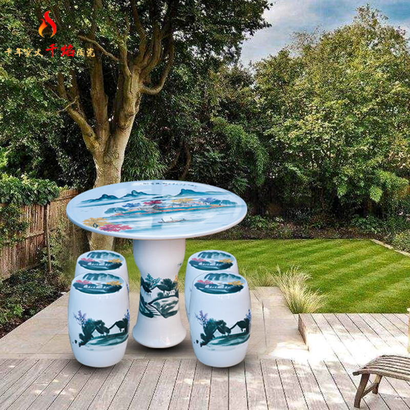 Jingdezhen ceramic table who suit round hand color landscape is suing patio furniture son country dawn rhyme