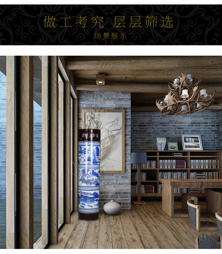 Jingdezhen ceramics hand - made pine qingming scroll landing big vase hotel opening gifts quiver furnishing articles