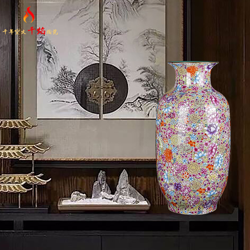 Jingdezhen ceramics vase landing bottom flower idea gourd bottle full of new and traditional Chinese style living room decoration flower arrangement