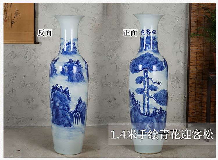 Jingdezhen ceramics landing large blue and white porcelain vase color ink furnishing articles have a visitor stateroom hotel decoration