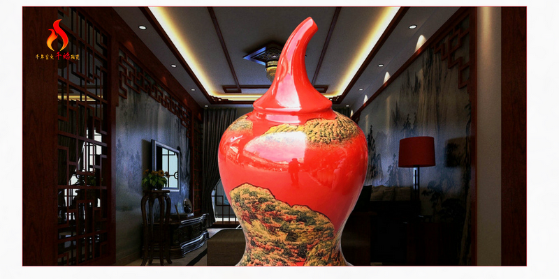 Jingdezhen ceramics of large vase China red hand - made scenery gourd decorative furnishing articles sitting room hotel lobby