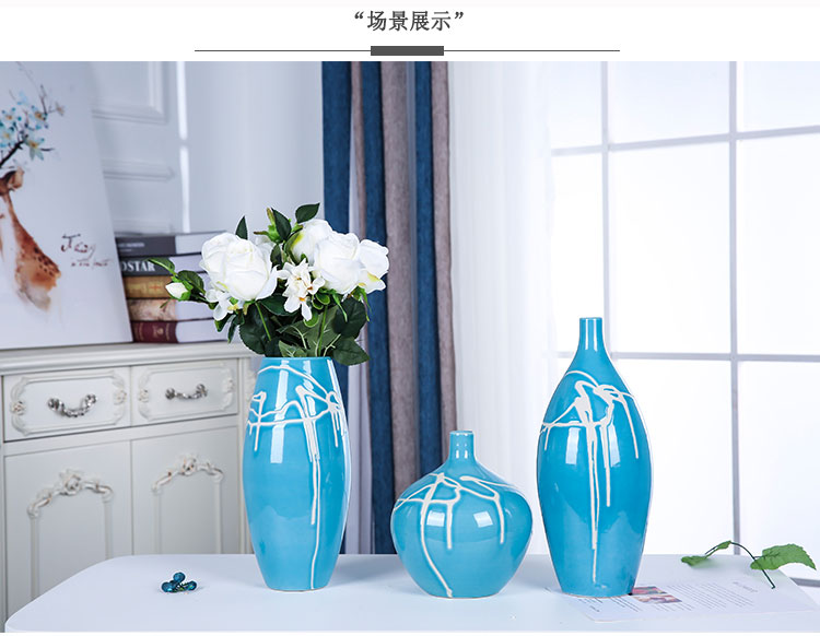 Jingdezhen ceramics vase sitting room adornment furnishing articles study three - piece suit modern fashion decoration blue flower arrangement