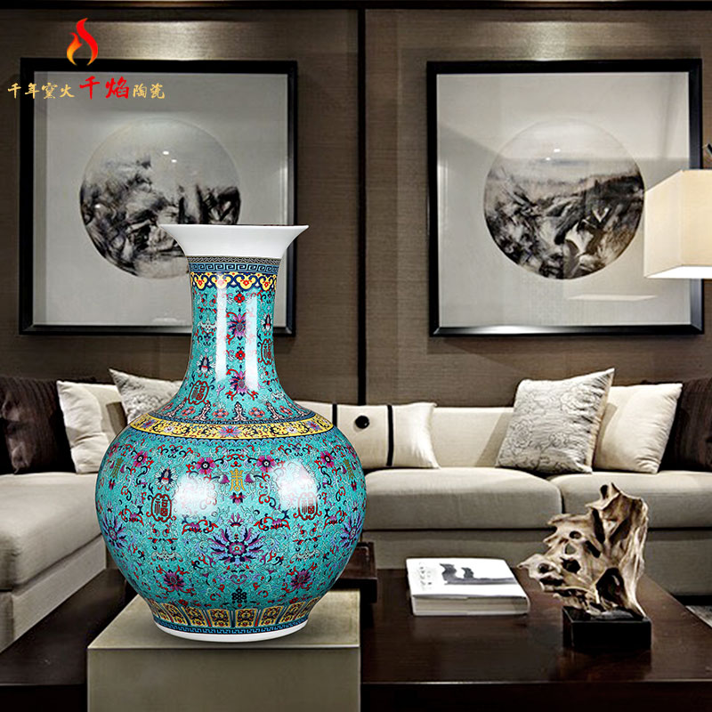 Jingdezhen ceramic colored enamel big vase household living room TV ark, fu lu shou furnishing articles gifts arranging flowers