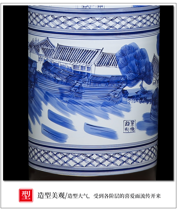 Jingdezhen ceramics hand - made pine qingming scroll landing big vase hotel opening gifts quiver furnishing articles