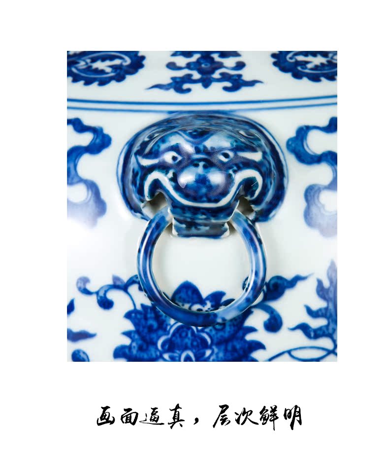 Jingdezhen ceramic hand - made put lotus flower ear vase of blue and white porcelain flower arranging rich ancient frame sitting room of Chinese style household furnishing articles