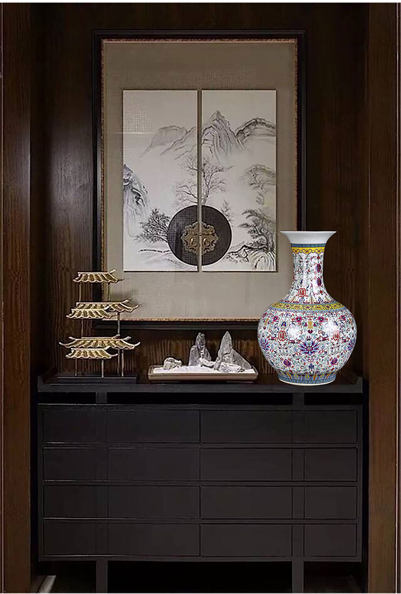 Jingdezhen ceramics colored enamel large vases, flower arrangement home sitting room adornment Chinese TV ark adornment furnishing articles