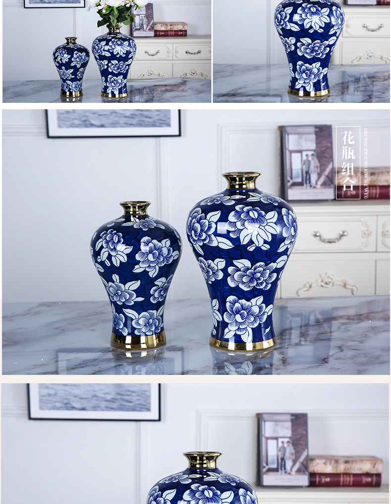 Mesa of jingdezhen ceramic vase light key-2 luxury furnishing articles sitting room adornment ornament blue and white peony flower arranging hand - made mei bottles