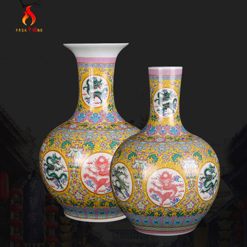 Archaize of jingdezhen ceramics powder enamel of large vases, classical Chinese style living room Angle of what adornment furnishing articles, Kowloon