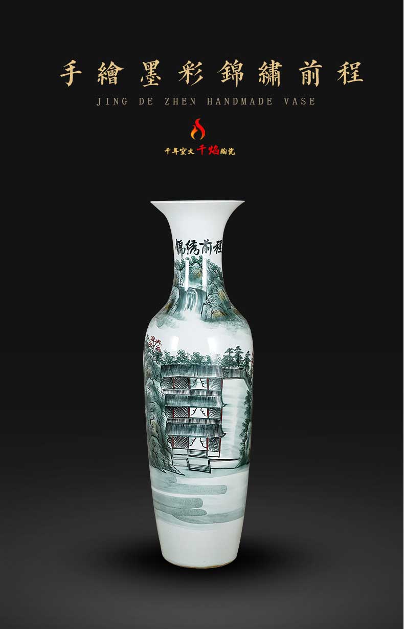 Jingdezhen ceramic vase of large household, sitting room place flower arranging opening gifts hand - made color ink bright future