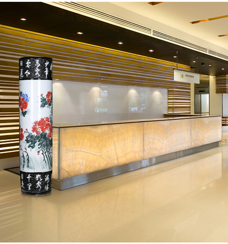 Hand draw very beautiful color peony sitting room of large vases carved porcelain of jingdezhen ceramics quiver