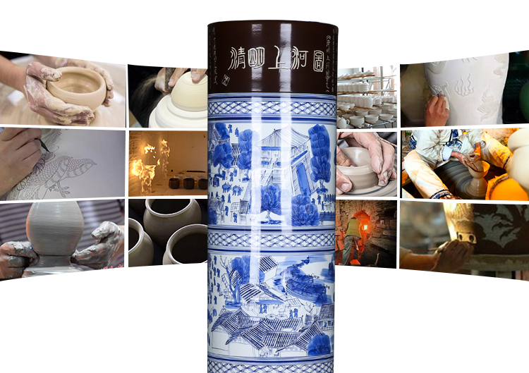 Jingdezhen ceramics hand - made pine qingming scroll landing big vase hotel opening gifts quiver furnishing articles