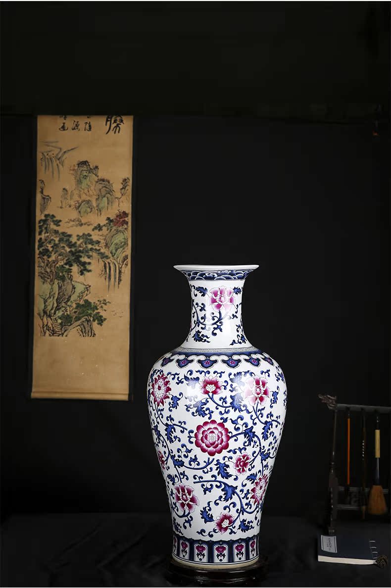 Jingdezhen ceramics ground blue and white buckets color porcelain vase fishtail bottles of modern Chinese style living room decoration furnishing articles flower arrangement