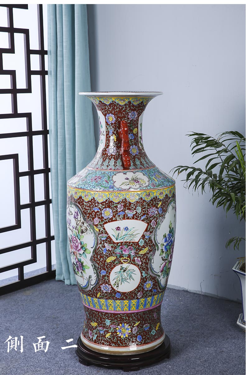 Jingdezhen ceramics landing a large vase ears archaize pastel hand - made peony golden pheasant living room hotel furnishing articles