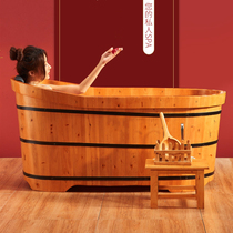 Bath wooden bucket full body household adult children children Bath round wooden bathtub wooden tub wooden tub wood bath