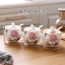 Kitchen seasoning tank three-piece ceramic salt tank single set Creative household large spice box with lid