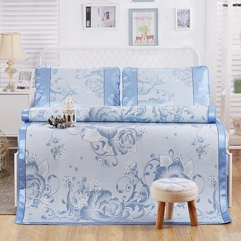 Ice silk mat two-piece set three-piece set single mat printing summer double seat student dormitory foldable mat