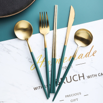 Nordic wind Net red round head Golden Korean Emerald spoon long handle home meal 304 stainless steel dessert spoon