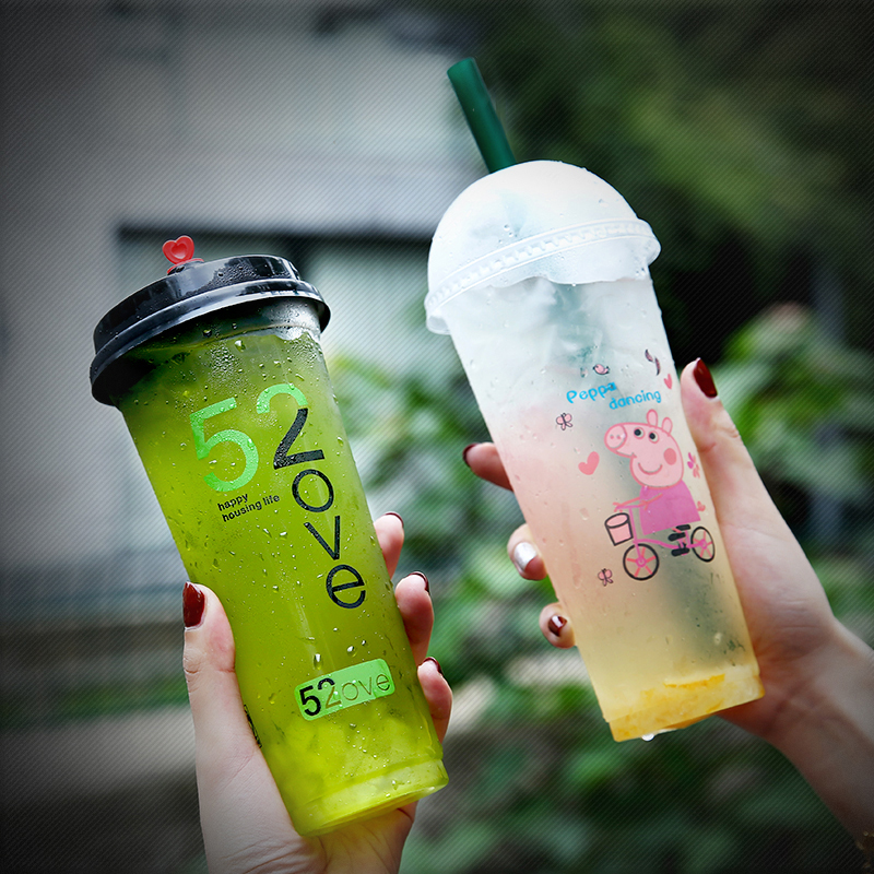 Drill yuan 90 caliber milk tea cup disposable with lid net red plastic cup cold drink juice delivery packaging cup