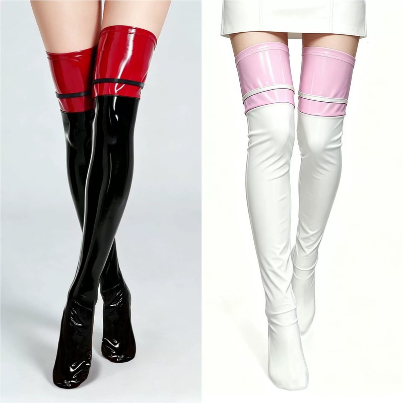 Pu Leather Patchwork Thigh-High Stockings, Sexy Tight-Fitting Leg-Enhancing Over-The-Knee Elastic Large Size Glossy Patent Leather Thigh Socks, Thin Pu Leather Patchwork Thigh-High Stockings, Sexy Tight-Fitting Leg-Enhancing Over-The-Knee Elastic Large Size Glossy Patent Leather Thigh Socks, Thin