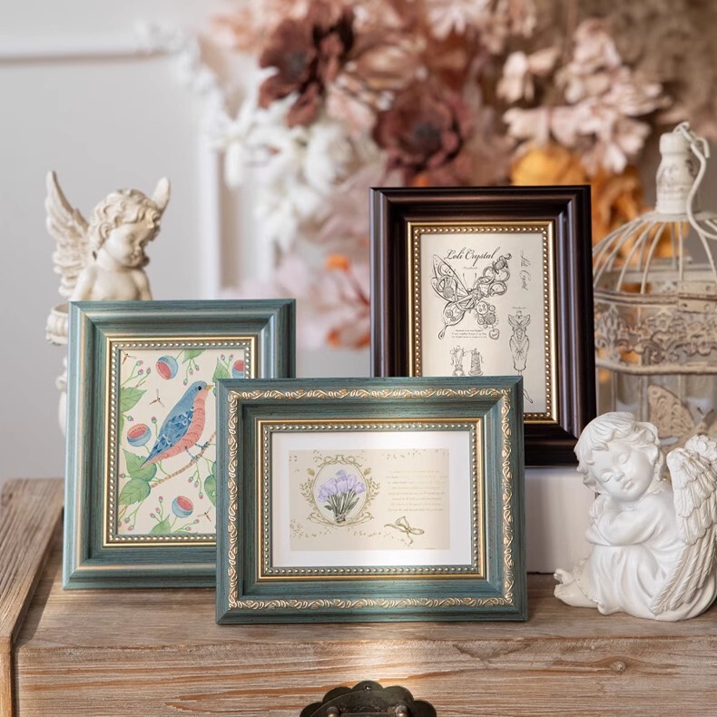 American Retro Picture Frame Photo Frame Square 6inch 10inch Photo Frame Kidsren's Oil Pastel Photo Frame Table Setting