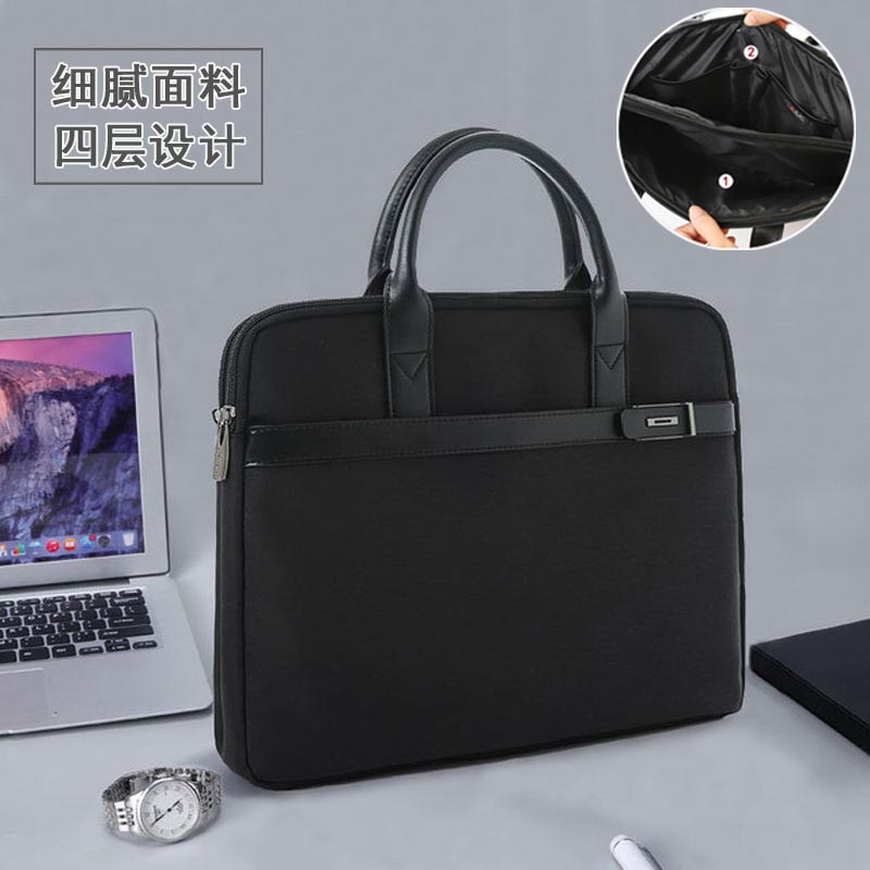 Double zipper briefcase men's canvas office bag multi-layer simple portable conference bag business bag large capacity Onte bag