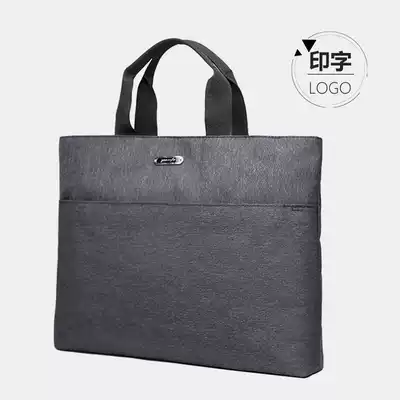Briefcase men's A4 portable gray blue file bag simple office storage bag men's meeting large capacity Galfu