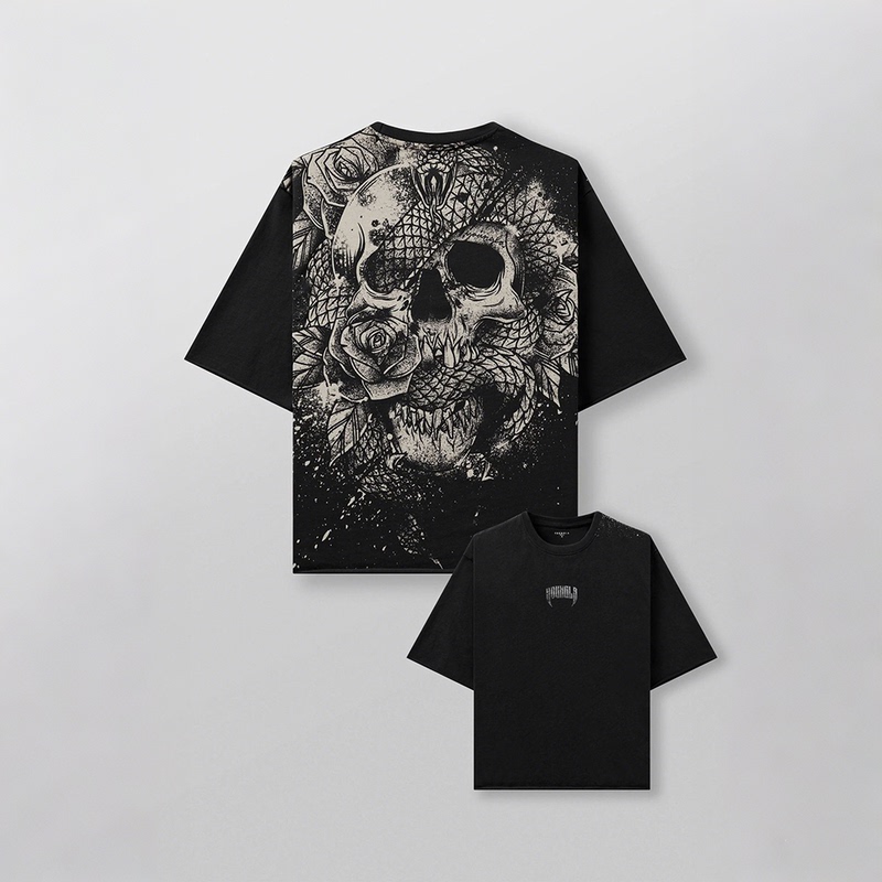 New American Trendy Brand Youngla Cotton Oversized Skull Sports T-Shirt Jogger Fitness Men's Casual Short-Sleeved Shirt