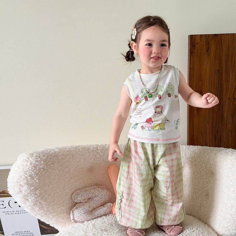 Girls' Vest Summer Thin Style 2026 New Casual Printed Cartoon Children's Clothing Class a Sleeveless Baby Girl Top