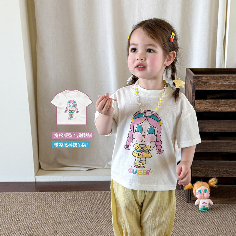 Children's Clothing Girls' Short-Sleeved T-Shirt Summer Thin Style 2026 New Casual Cartoon Kidsren's Clothes Class a Baby Tops