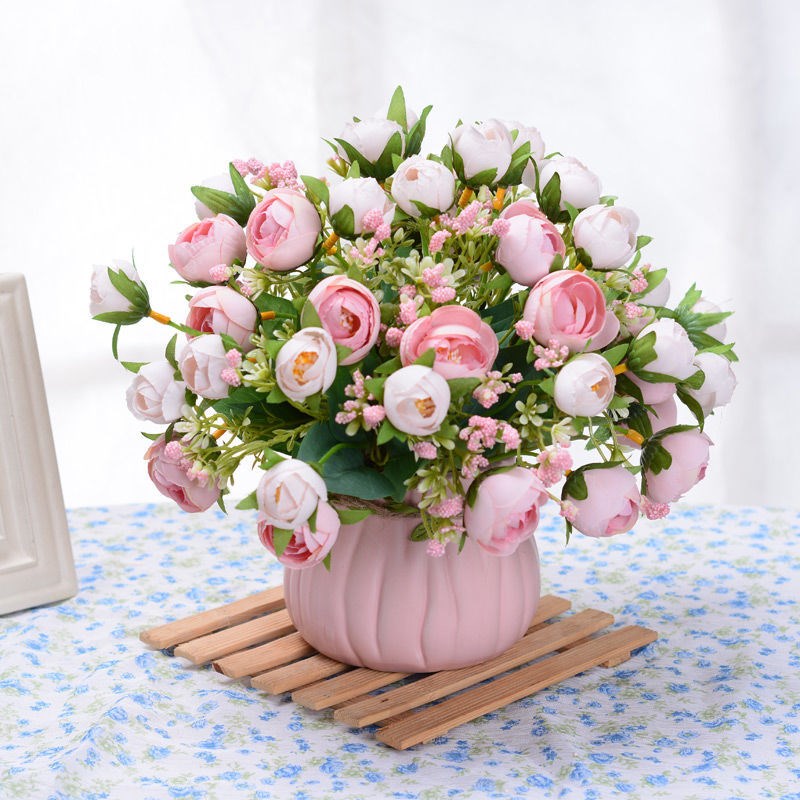 Pink Vase Emulation Floral Swing Piece Decoration Table Bedroom Placement Floral Home Decoration Fake Flowers Small Potted Plant Furnishing