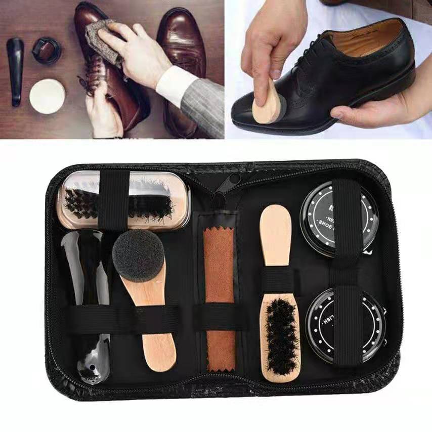Black shoe polish shoe shine artifact men's leather shoes colorless universal brown leather solid real tool maintenance oil shoe brush set