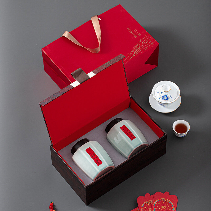 Tea Leaf Jars Retro Ceramic Jar Tea Packaging Box Empty Gift Box Subend Black Tea Green Tea Gold Jun Eyebrow Half Catty Loaded-Taobao