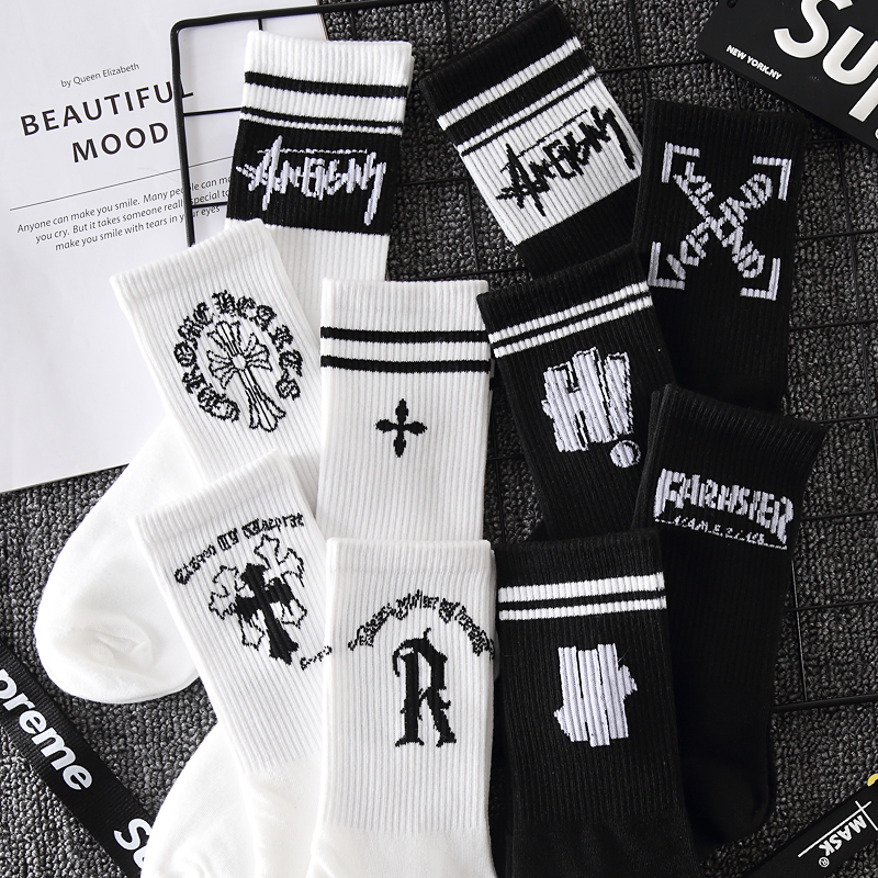 White Socks for Men, Mid-Calf Socks, Trendy and Versatile Basketball High Socks, Sports Socks for Autumn and Winter, Couple's Long Socks for Women