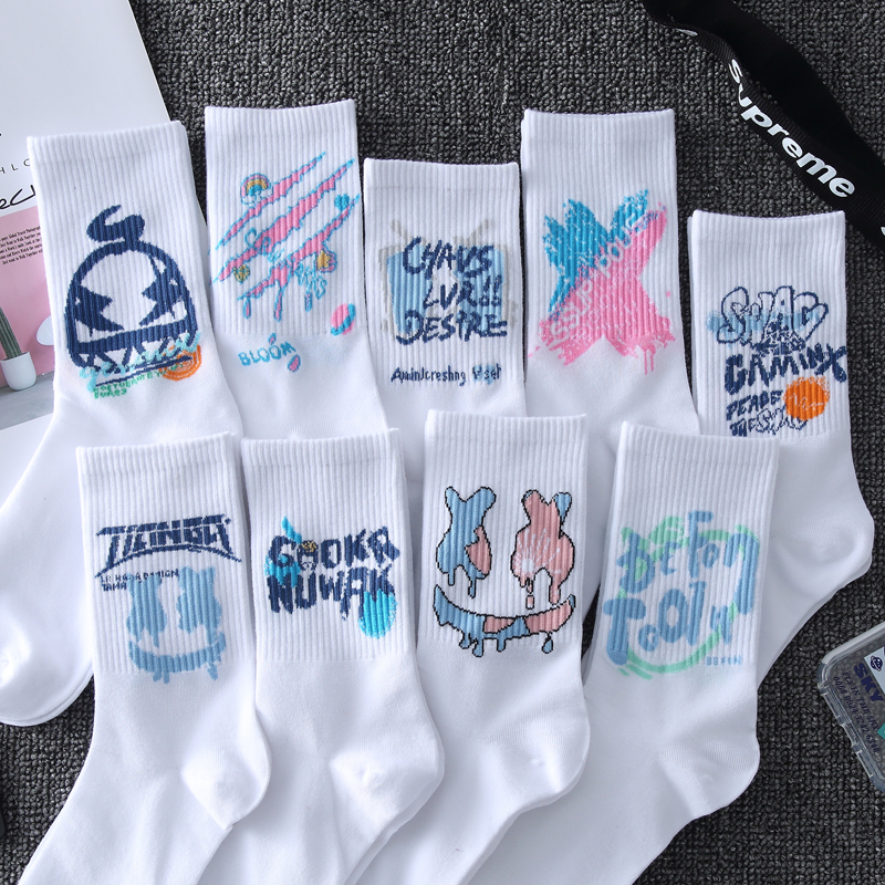 White Mid-Calf Socks for Men, Autumn and Winter Pure Cotton Anti-Odor Mid-Length Socks, Men's Basketball High Socks, Summer Women's Socks