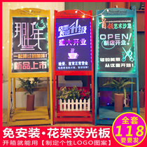 Newbin flower stand fluorescent board Solid wood shop small blackboard electronic advertising Luxury vertical handwritten luminous version colorful billboard display card