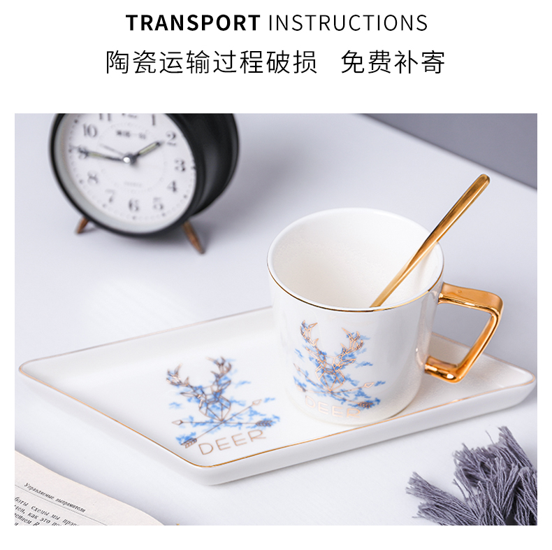 E best! Small key-2 luxury ceramic coffee cup with a spoon, office getting the Nordic light key-2 luxury elegant household glass cups and saucers