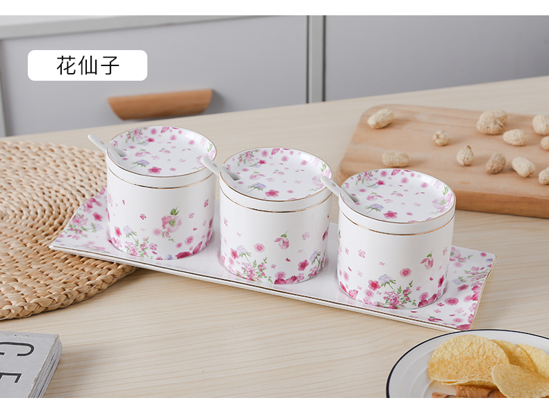 European ceramic flavor pot home put spice rack seasoning box kitchen combination put salt pot seasoning box