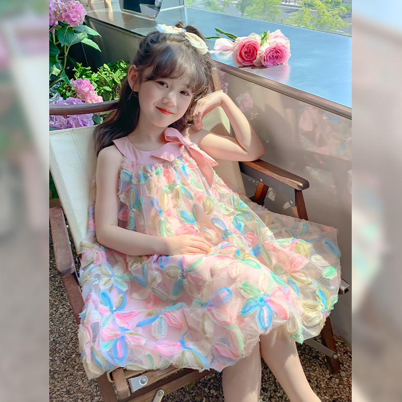 女の子サマードレス 2024 新しい子供服メッシュスカート子供の夏のスカート女の子ふわふわガーゼプリンセススカート