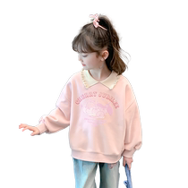 Girls spring sweatshirt 2024 new style childrens clothing girls spring clothes childrens polo collar spring and autumn tops