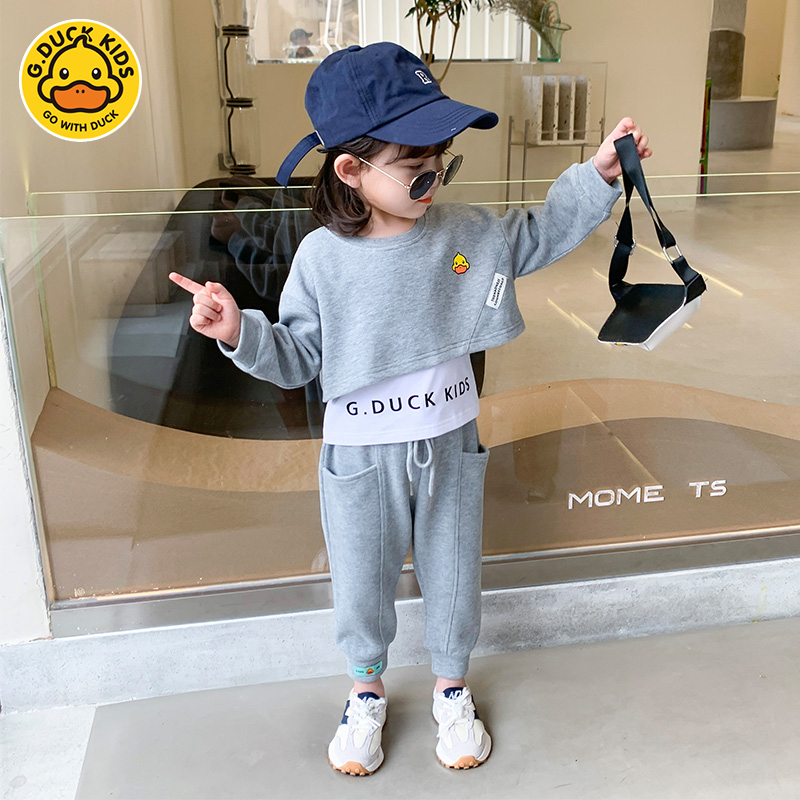 Small Yellow Duck Girl Trendy Suit Foreign Pie Spring Autumn 2022 New Autumn Clothing Baby Children Fall Child Clothing Two Sets