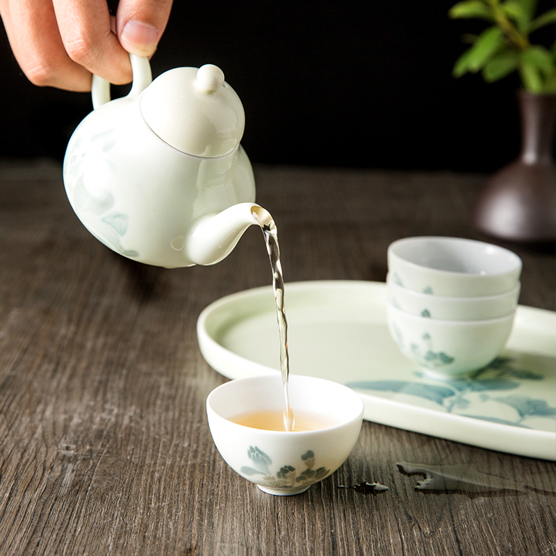 China red porcelain up with jasmine women 6 head tea gift set under the liling glaze color hand - made Chinese style household porcelain