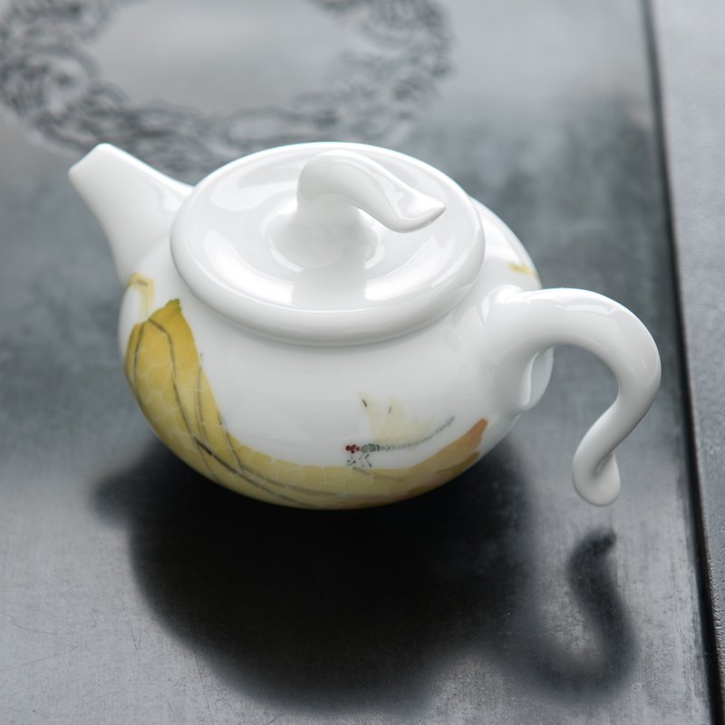 The red guanyao porcelain lotus birth of kung fu little teapot under The liling glaze color hand - made porcelain gifts white porcelain tea set