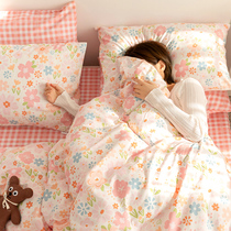 Cotton four-piece cotton bedding kit dormitory quilt cover three-piece Net red bed linen bedding ins Wind