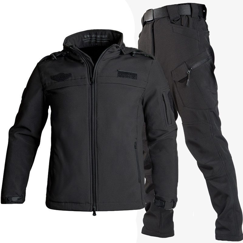 Outdoor duty Emergency kit Men's black autumn and winter plus suede for training in windproof and waterproof working clothes security tooling-Taobao